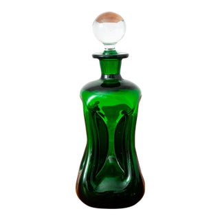 Mid 20th Century Modern Art Glass Studio Decanter Green Barware Holmegaard Kluk For Sale