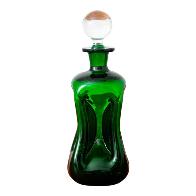 Mid 20th Century Modern Art Glass Studio Decanter Green Barware Holmegaard Kluk For Sale