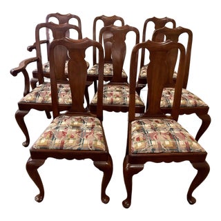 Late 20th Century Henkel Harris Set of 8 Queen Anne Wild Black Cherry Dining Chairs 2 Armchairs For Sale