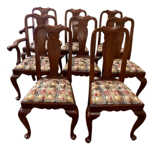 Late 20th Century Henkel Harris Set of 8 Queen Anne Wild Black Cherry Dining Chairs 2 Armchairs