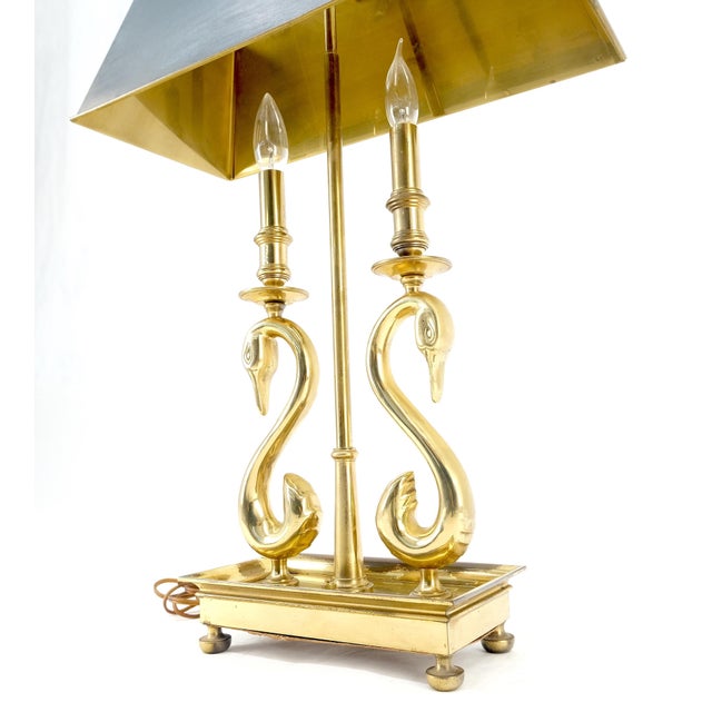 Adjustable Shade Swans Lire Looking Base Heavy Solid Brass Base Table Lamp MINT!
