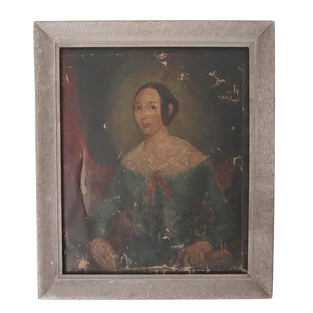 Primitive Portrait of a Girl, 1820, Oil on Canvas For Sale - Image 6 of 6