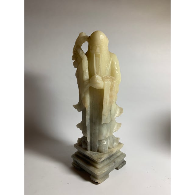 Jade 1920s Chinese Carved Soapstone Old Man "Sau" Figurine For Sale - Image 8 of 8
