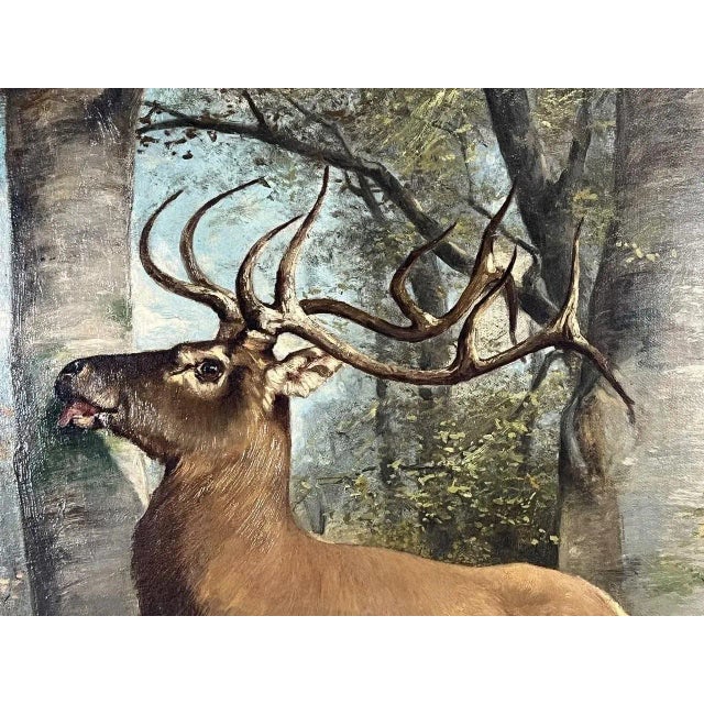 Signed & Dated 1879, Belgian Artist, Charles Boland, Oc Painting of a Stag Marking a Tree Trunk, Framed For Sale - Image 6 of 12