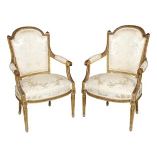 Pair 1920's Louis XVI Style Painted and Distressed Armchairs For Sale