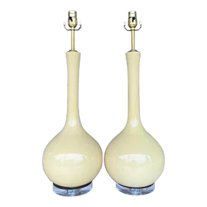Vintage Mid-Century Modern Glazed Ceramic Gourd Lamps - a Pair