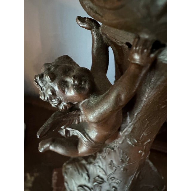19th Century French Patinated Bronze Spelter and Rouge Griotte Marble Candelabras Garnitures Pair For Sale - Image 11 of 12