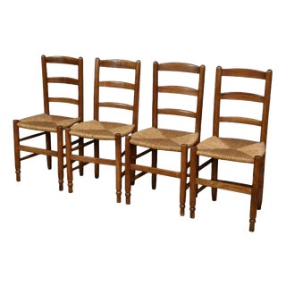 Cherrywood and Straw Chairs, Late 19th Century, Set of 4 For Sale