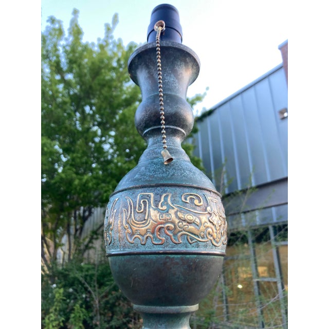 James Mont Japanese Floor Lamp in Verdigris Bronze For Sale - Image 4 of 13
