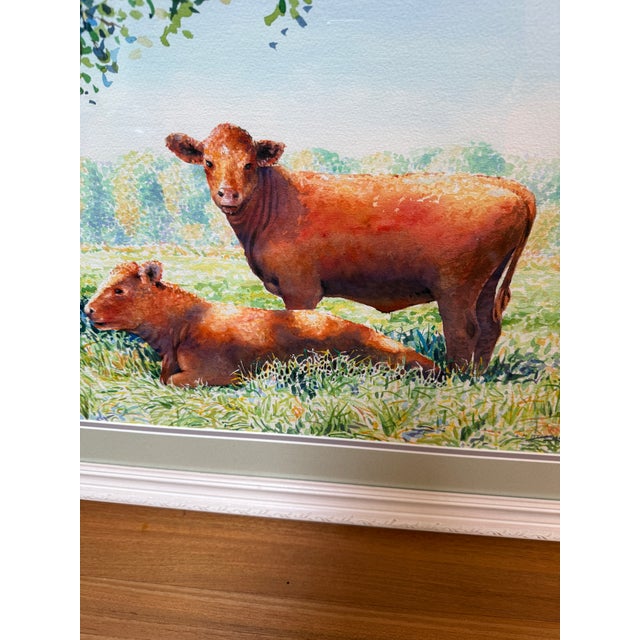 Circa 1996 l.m. Steadman Two Cows Resting in Pasture Watercolor, Signed For Sale In San Francisco - Image 6 of 12
