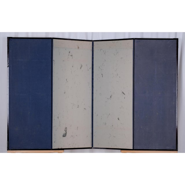 Wood 1960s Japanese Byobu Four Traditional Hand Painted and Stamped Floral Vignettes on This Overall Very Good + 4-Panel Folding Screen For Sale - Image 7 of 7