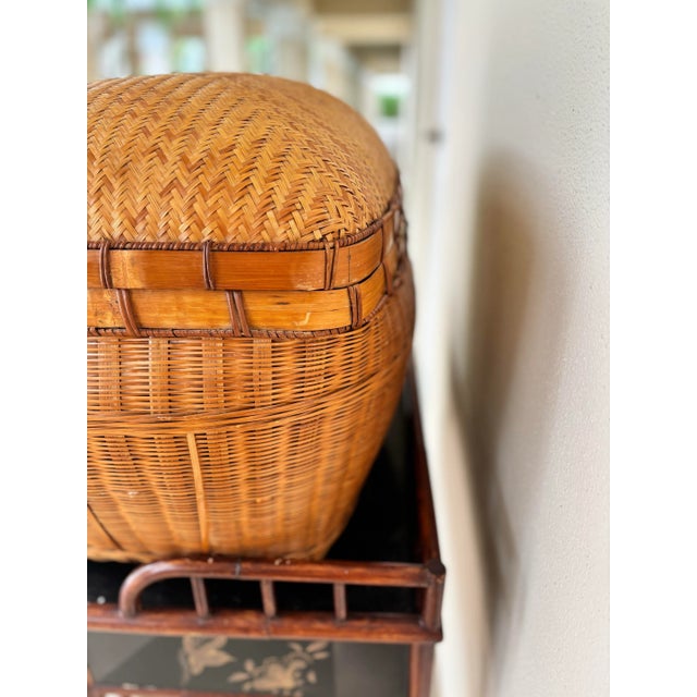 Wood Rattan, Wicker Storage Basket. Large Enough for Blanket Storage. For Sale - Image 7 of 9