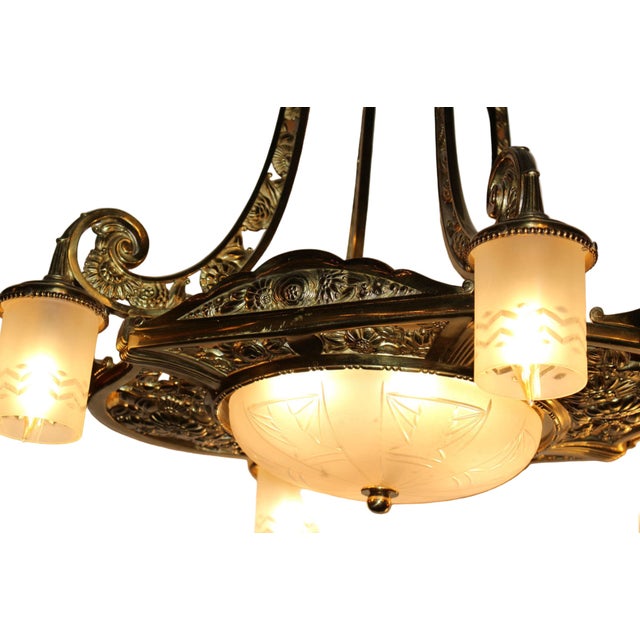 Antique Art Deco - Neoclassical Brass Chandelier For Sale In Chicago - Image 6 of 7