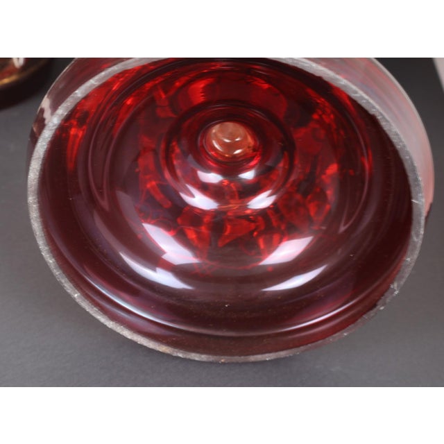 Glass Pair Victorian Cranberry Glass Lusters With Double Tier Crystal Prisms & Enamel Decoration, c.1880–1895 For Sale - Image 7 of 11