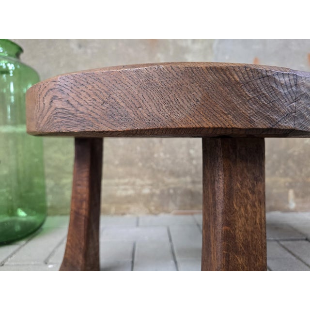 Mid-Century Modern Small Brutalist Round Oak Coffee Table, 1970s For Sale - Image 3 of 8