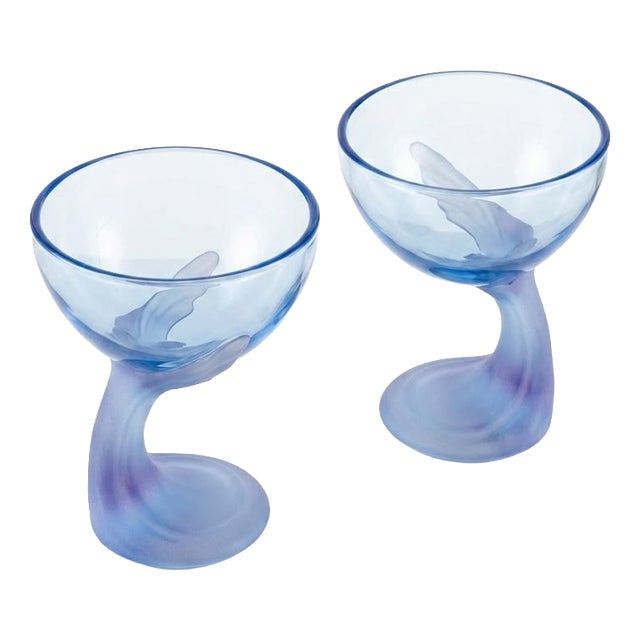 Vintage Italian Sapphire Blue Jerba Dessert Glasses from Bormioli Rocco, 1980s, Set of 2 For Sale
