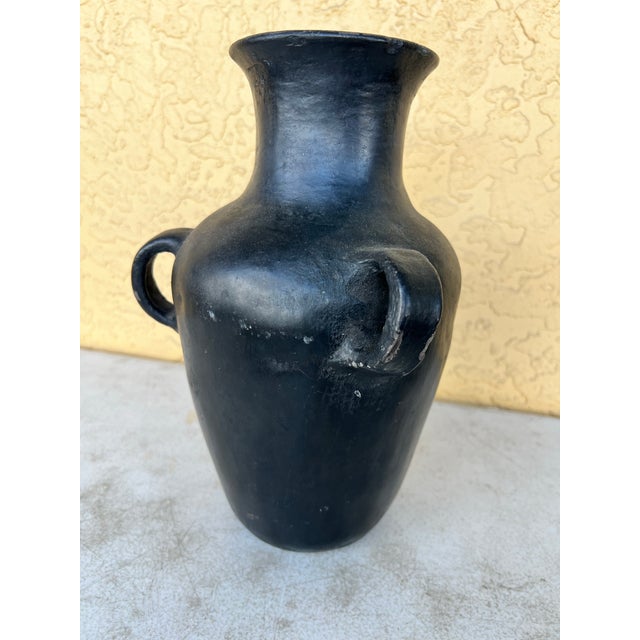 Vintage Matte Black Terracotta Amphora Vase With Handles For Sale - Image 4 of 5