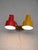 Vintage wall lamp with two yellow and red chromed metal diffusers, flexible brass arms. Scandinavian wall lamp from the...