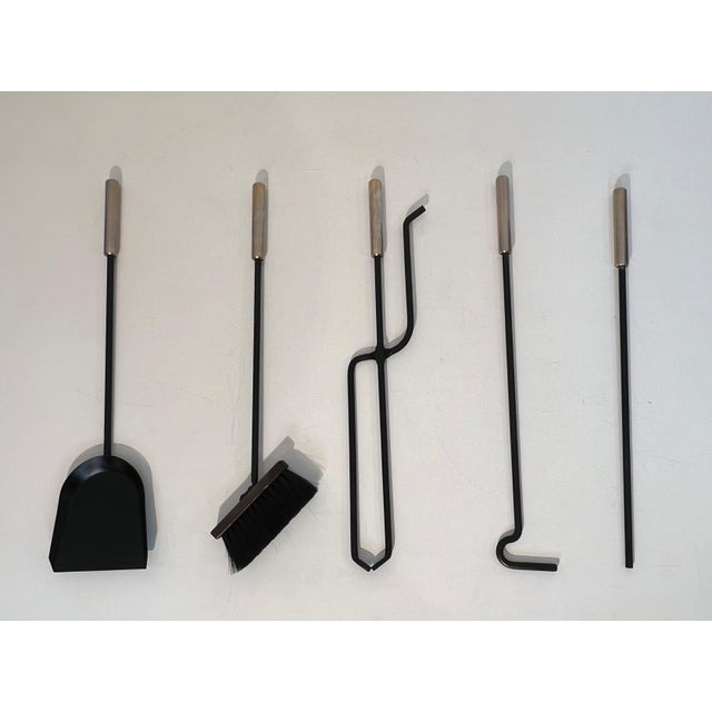 Black and Chrome Lacquered Fireplace Tools on Stand For Sale - Image 11 of 12