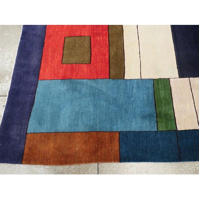 Teal Galerie Shabab Collection Mid-20th Century Persian Mahal Art Deco Rug Inspired by Edward McKnight Kauffer For Sale - Image 8 of 10
