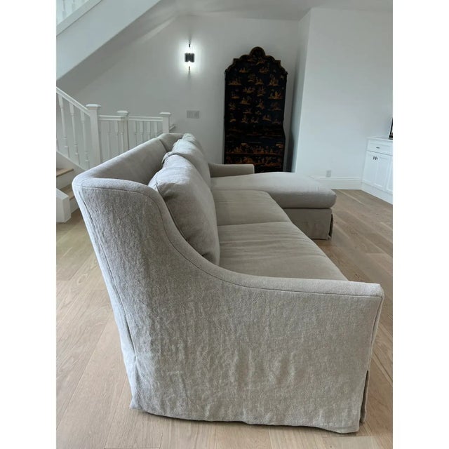 Textile Lee Industries Ava Left Facing Chaise Sofa in Heavy Duty Washable Linen For Sale - Image 7 of 13