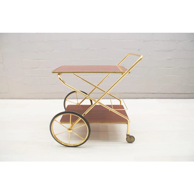 Vintage Hollywood Regency Gold-Colored Mahogany Trolley, 1960s For Sale - Image 16 of 16