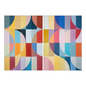 2026, Original Painting Bauhaus Diptych, Moonlight Mirrors, Colorful Grid on Watercolor Paper by Natalia Roman