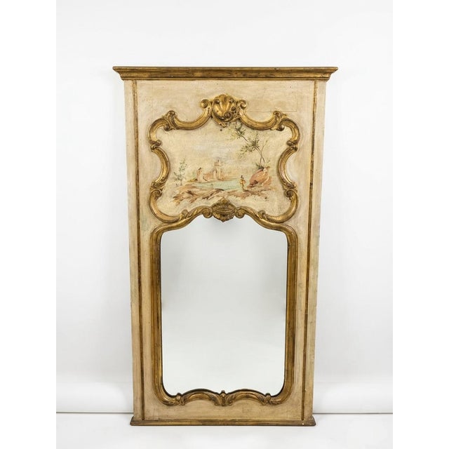 Vintage French Neoclassical Style Trumeau Mirror With Hand-Painted Pastoral Scene For Sale - Image 4 of 9