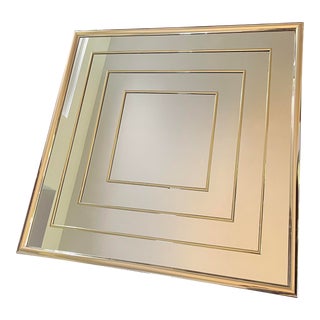 1980s Mid-Century Modern Mirror Square Op Art Gold Frame For Sale