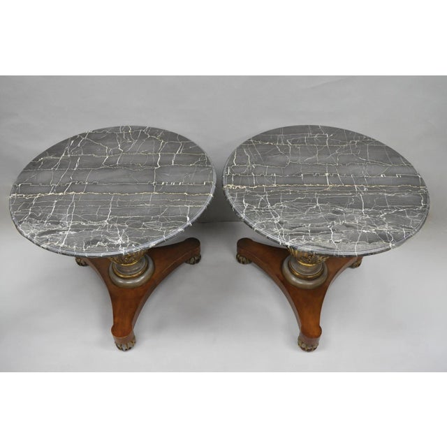 Neoclassical Vintage Italian Neoclassical Style Urn Pedestal Round Marble Side Tables - Pair For Sale - Image 3 of 18