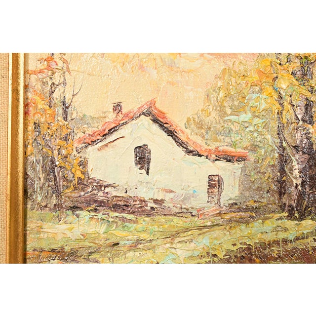 Mid 20th Century Original Artist Signed Impressionist Rural Landscape Oil on Canvas Painting of Cottage in Carved Giltwood Frame For Sale - Image 5 of 12