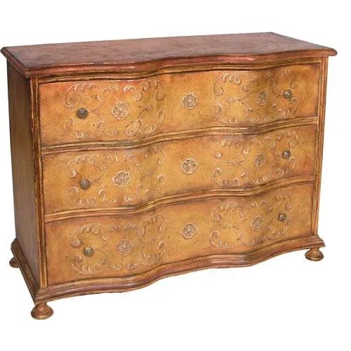 1990s Italian Hand Carved Chest in a Distressed Ochre Finish With Three Curved Drawers For Sale - Image 13 of 13
