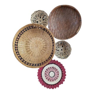 1970s Boho Wall Basket Art - Set of 5 For Sale