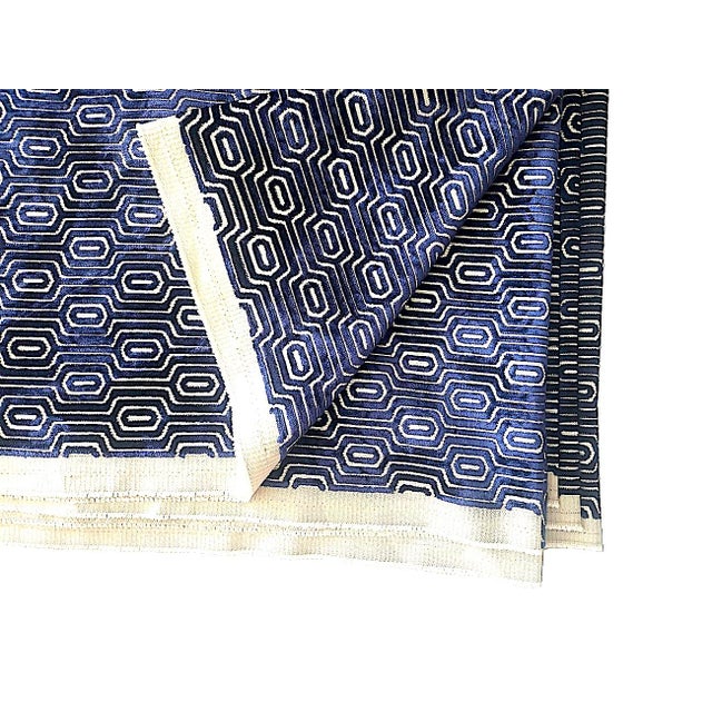 Navy Blue Art Deco/Geometric Cut Velvet Fabric Remnant After Schumacher, 4.8 Yards For Sale - Image 8 of 15
