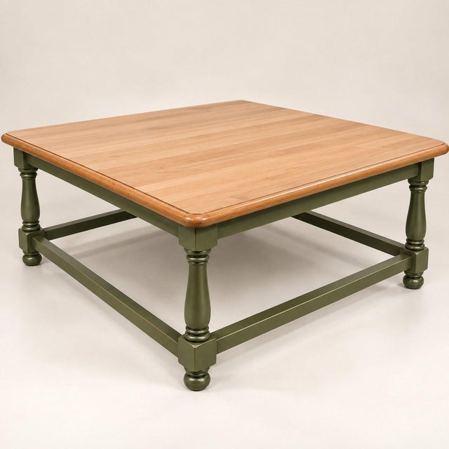 Large square coffee table in the Louis XIII style, made of solid beech, crafted in the style of the early 20th century....