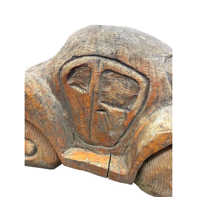 Brown Vintage Hand Carved Wooden Car Sculpture in the Style of a Volkswagen Beetle For Sale - Image 8 of 12