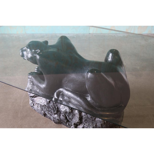 Black 1970s Vintage Panther Glass Dining Table / Desk Plaster Hollywood Regency For Sale - Image 8 of 10
