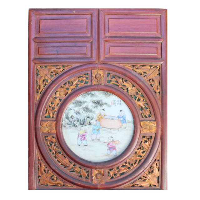 Chinese Vintage Round Porcelain Scenery Wood Wall Panel Art For Sale In San Francisco - Image 6 of 7