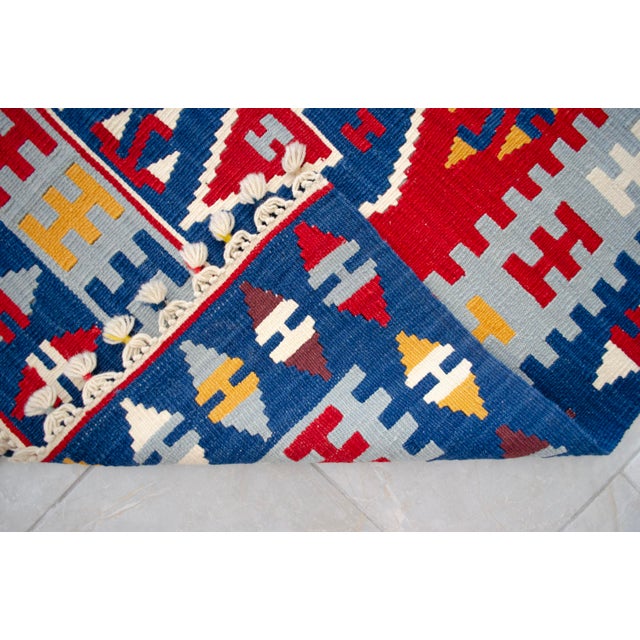 Hand Woven Turkish Rug Colorful Oushak Kilim High Quality Flat Weave Wool Rug - 3′10″ × 5′10″ For Sale - Image 12 of 14