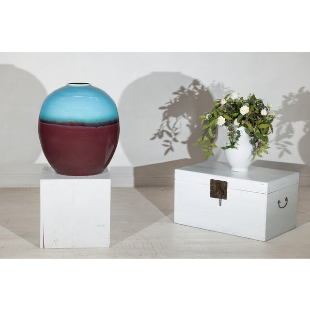 Large Artisan Ceramic Vase with Turquoise Crackle Glaze and Deep Brown Ground For Sale - Image 18 of 18