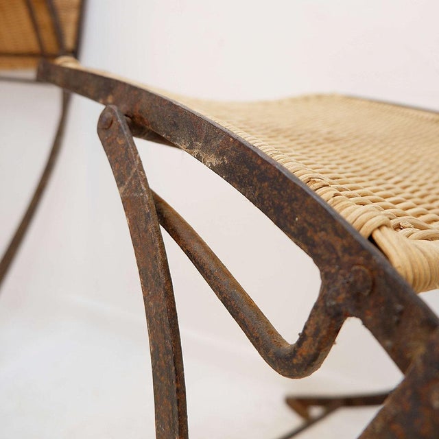 Mid-Century French Folding Chairs in Wicker and Iron, 1960s, Set of 6 For Sale - Image 3 of 17