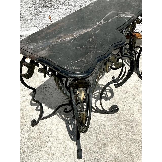 Late 20th Century Vintage Regency Wrought Iron and Marble Console Table For Sale - Image 5 of 11