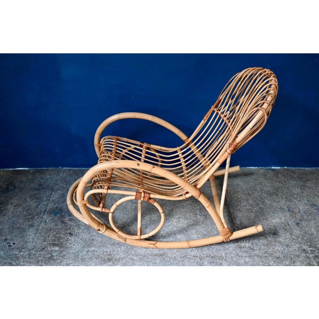 Rocking Chair in Natural Rattan and Bamboo, 1960s For Sale - Image 6 of 11