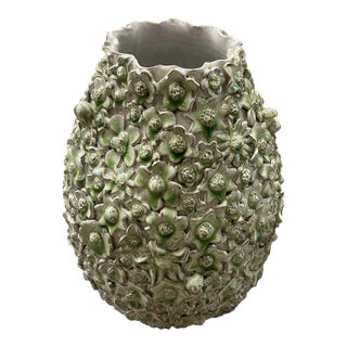 Vintage Italian Hand-Formed Ceramic Mayfly & Floral Encrusted Ovoid Vase For Sale
