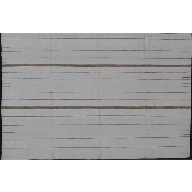 Brown 2020s Oversized Afghan Flat Weave Kilim With Modern Design in Ivory and Light Brown For Sale - Image 8 of 13