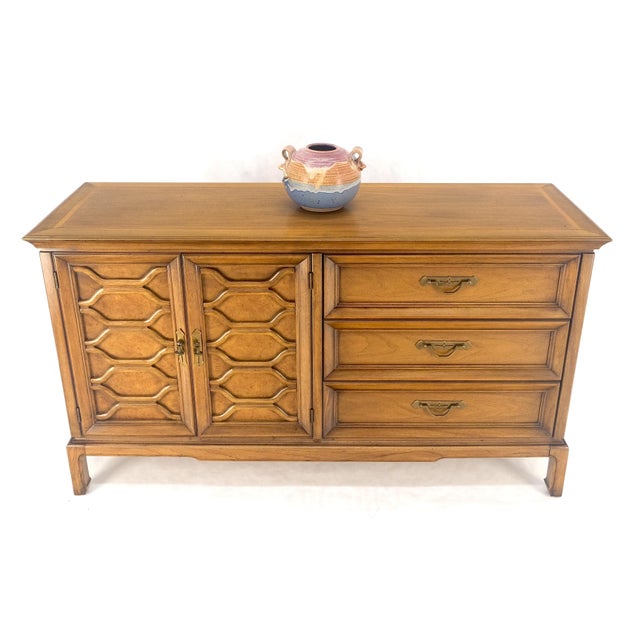 Shelf Two Door Compartment 3 Drawer Light Walnut Compact Dresser Credenza For Sale - Image 12 of 12
