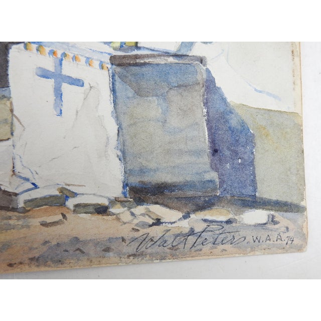 Watercolor on paper of village street shrine in Ajijic Mexico by Walt Peters (1894 - 1985) American. Signed lower right...
