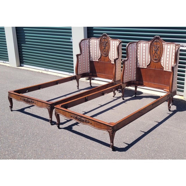 Fine Pair 1930s French Scoop Medalion Twin Beds For Sale - Image 10 of 18