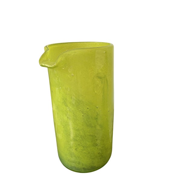 Late 20th Century Vintage Mid-Century Modern Art Glass Pitcher – Lime Green Crackle Dimple Design, Hand-Blown For Sale - Image 5 of 10