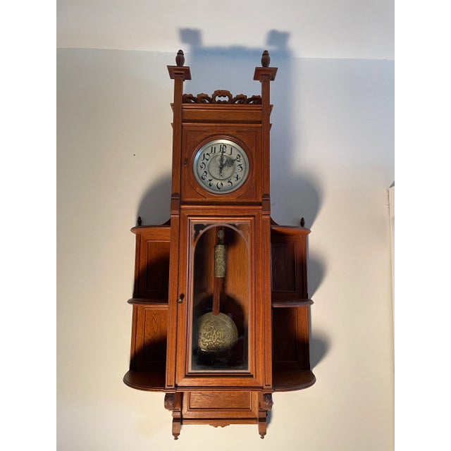 Victorian Large 19th Century Austrian Vienna Regulator Wall Clock With Shelves For Sale - Image 3 of 13